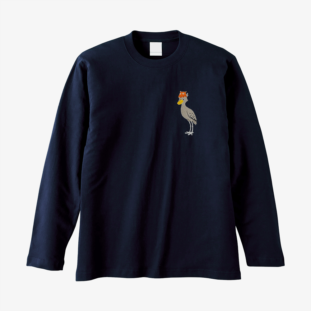 長袖刺繍Tシャツ ネイビー