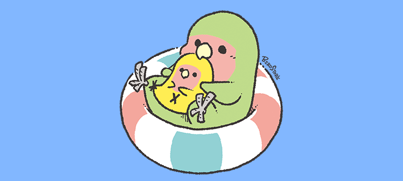 浮き輪とコザクラインコ
